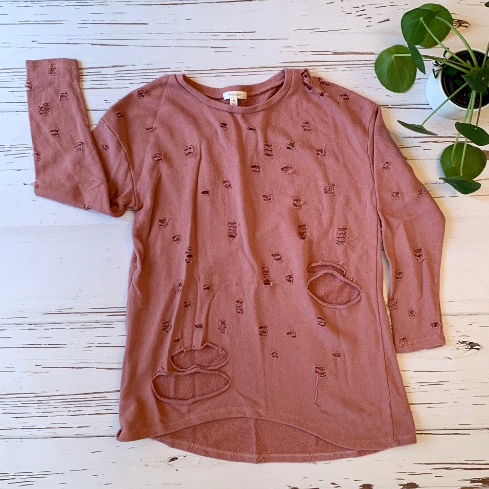 Active USA Pink Oversize Distressed Sweatshirt (M)